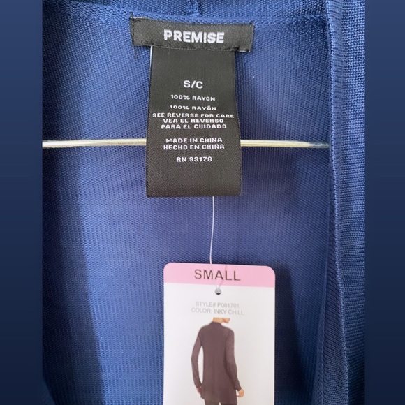 Premise Navy Long Sleeve Open Front Drape Knit Cardigan w/ Pointelle Details - Picture 5 of 5